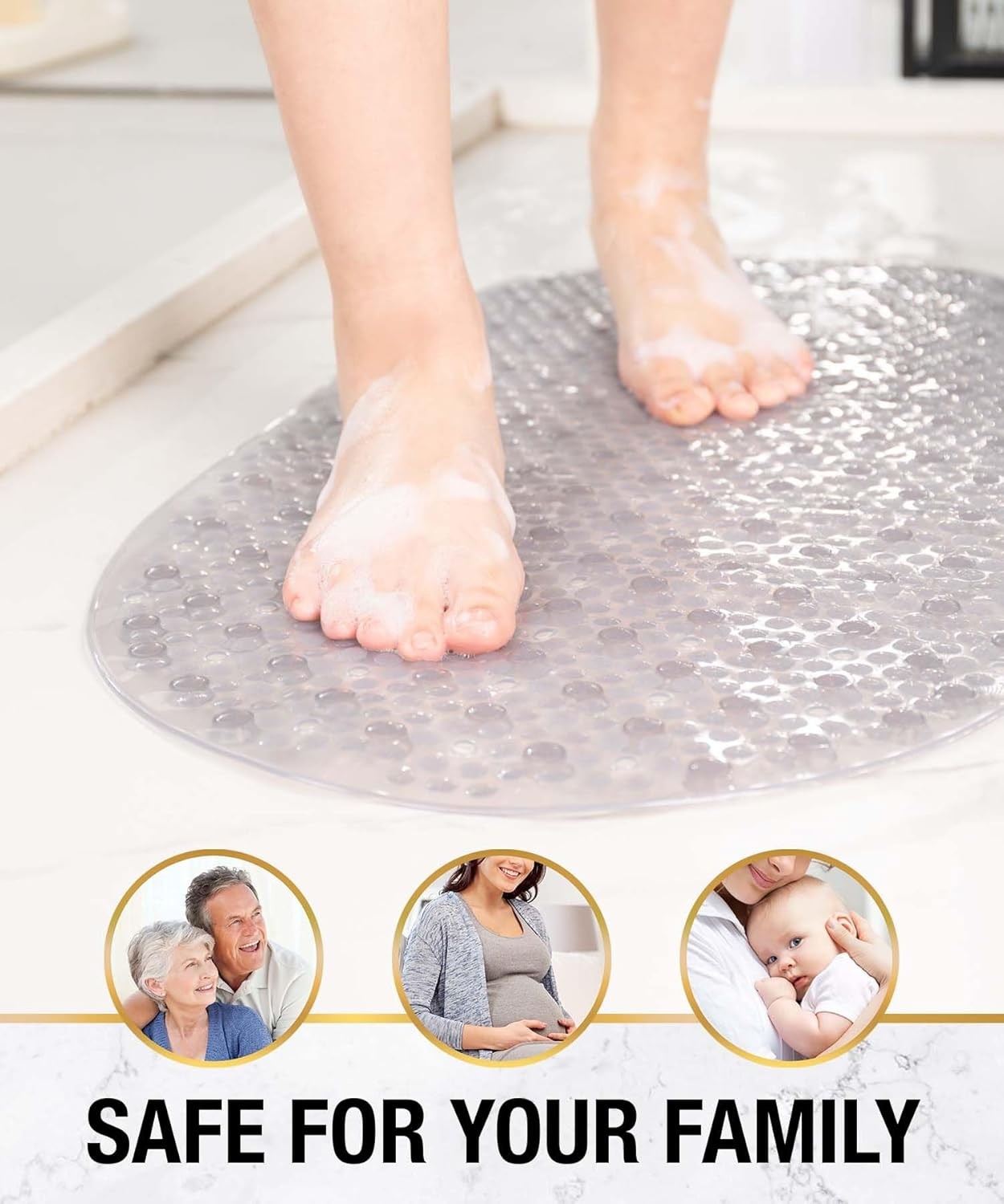 Oval Bathtub Mat Non Slip, 27x15 Inch Bubble Bath Tub Mat for Bathroom, Machine