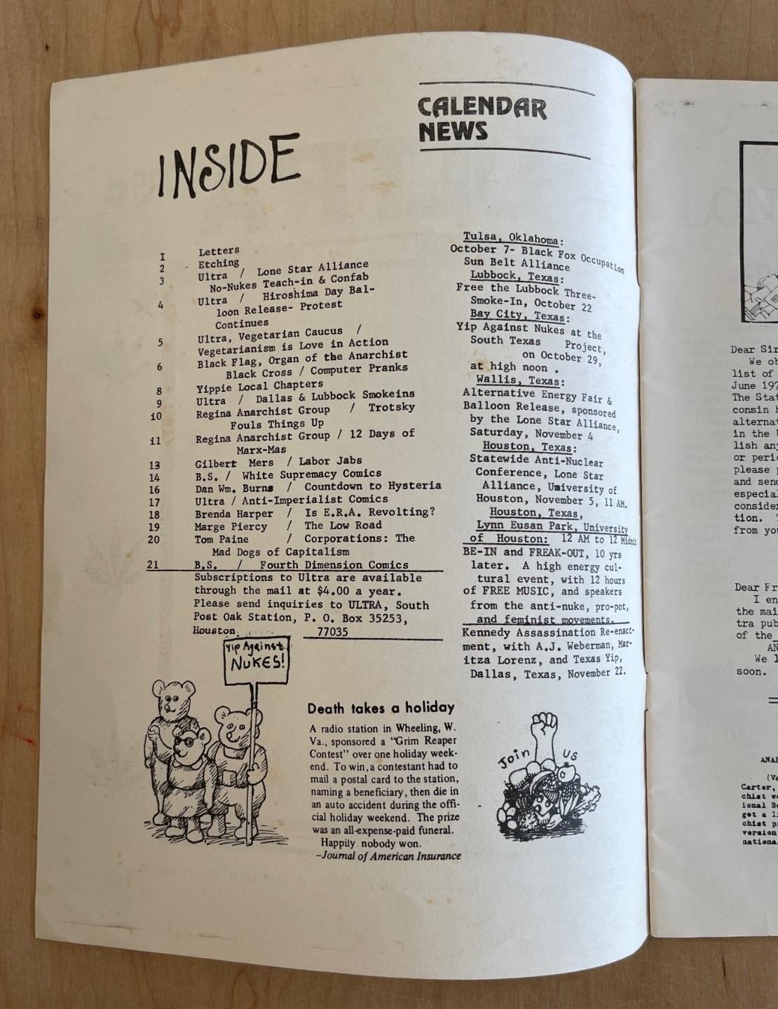 ULTRA Vol 1 No 3 1978 Local Houston Yippie Proto Punk Leftist Political Magazine