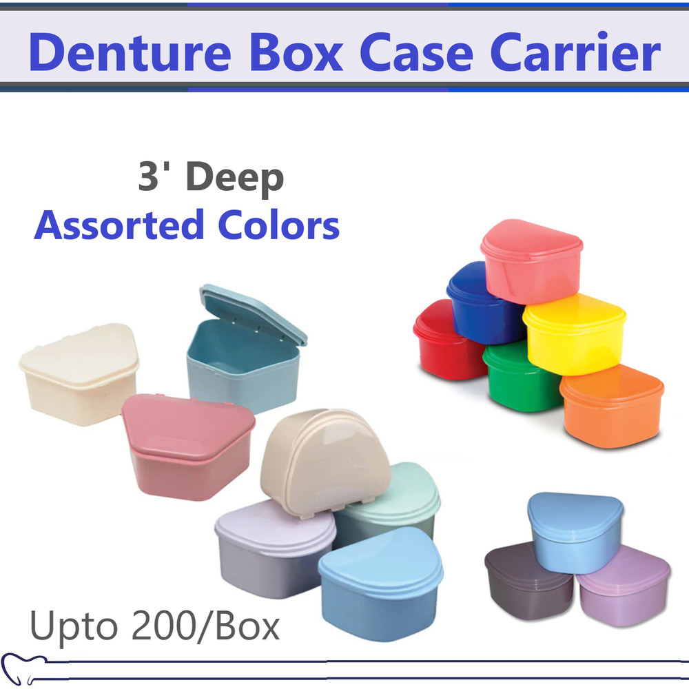 Dental Denture box case carrier assorted color, 3" Inch Deep, 8 Assorted Colors