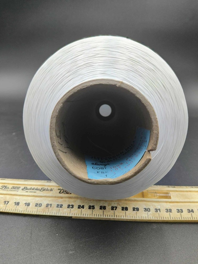 Vtg. NOS Jefferson Mills 100% Polyester White Thread - Large Spool