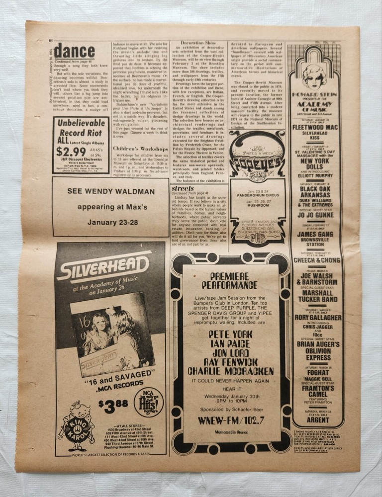 Kiss - Academy 1974 - Ad full page Village Voice New York Dolls Kinks Iggy Dylan