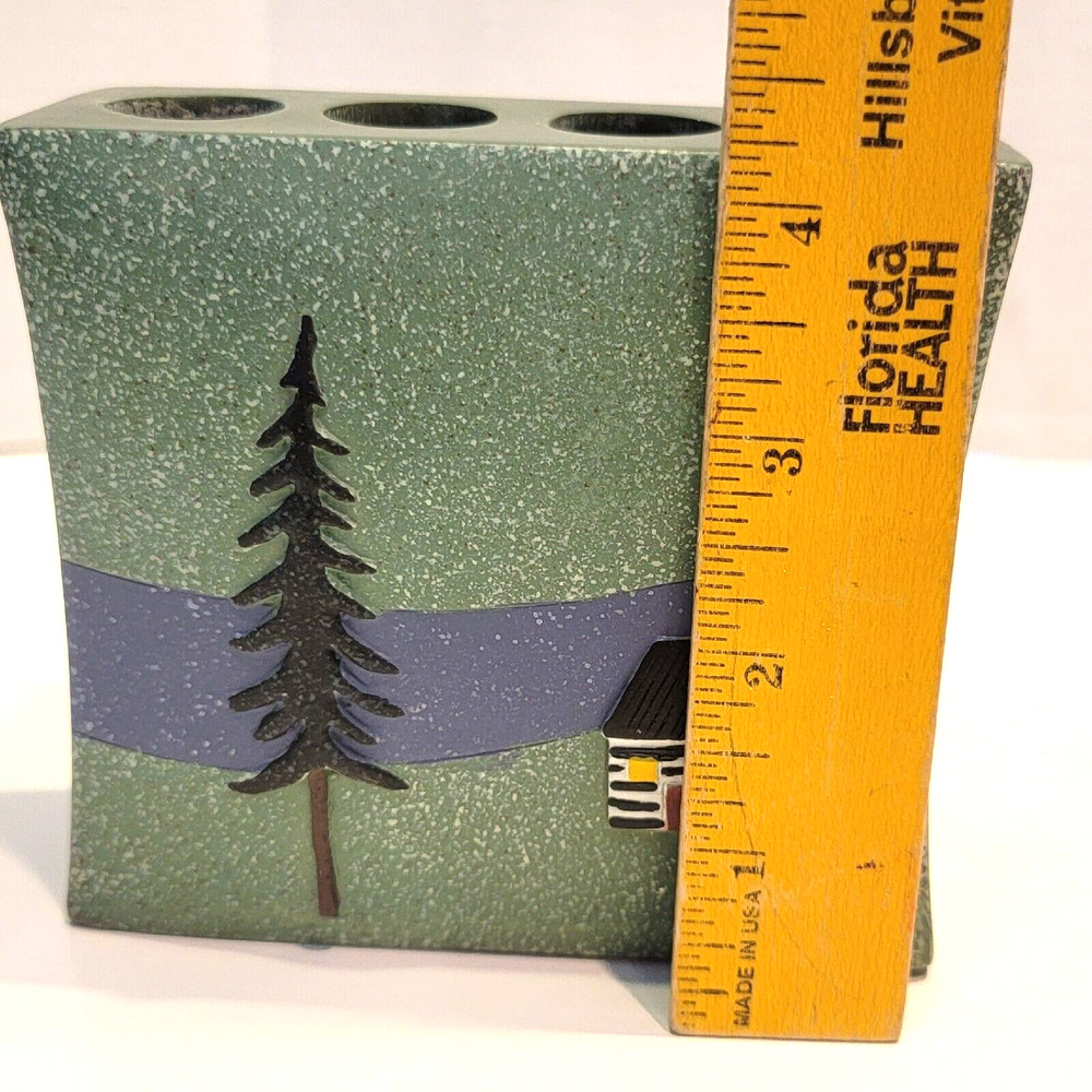 Donna Sharp Rustic Design Bear Lake Hand Painted Embossed Toothbrush Holder EUC