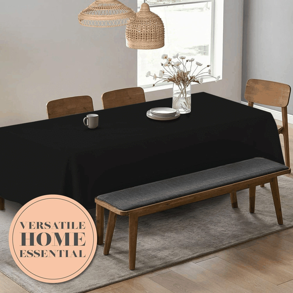 Classic Black Tablecloth 90x156 in Table Clothes for 8 Foot Rectangle Table 2 Pc