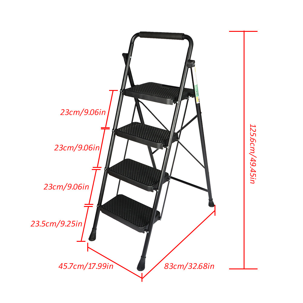 Folding Step Stool Wide Anti-Slip Pedal Sturdy Steel Ladder 2/3/4 steps