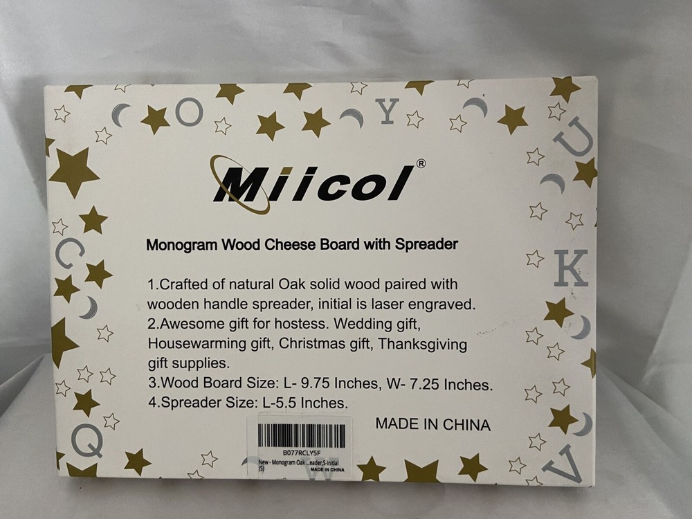 S-Monogrammed solid oak cheeseboard with wood handle monogram spreader 9.75x7.25