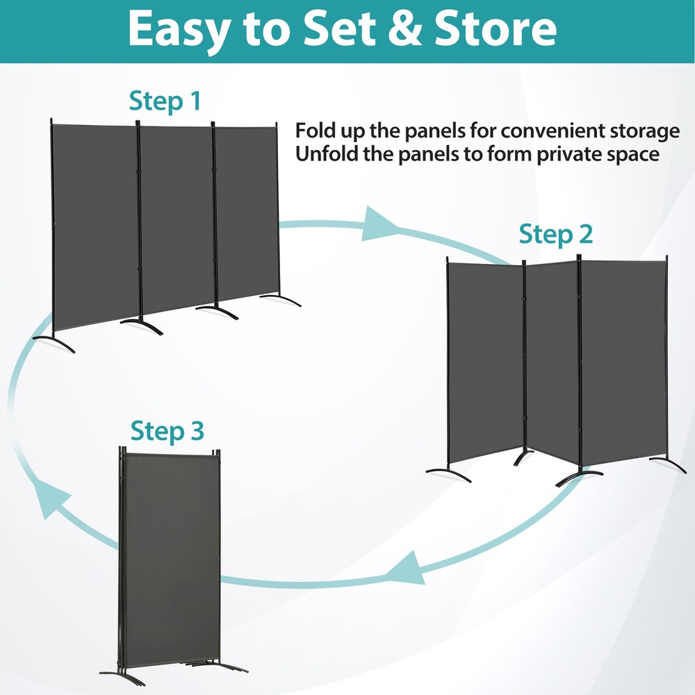 3 Panel Room Divider 6 FT Folding Privacy Panel Screens for Office Separation