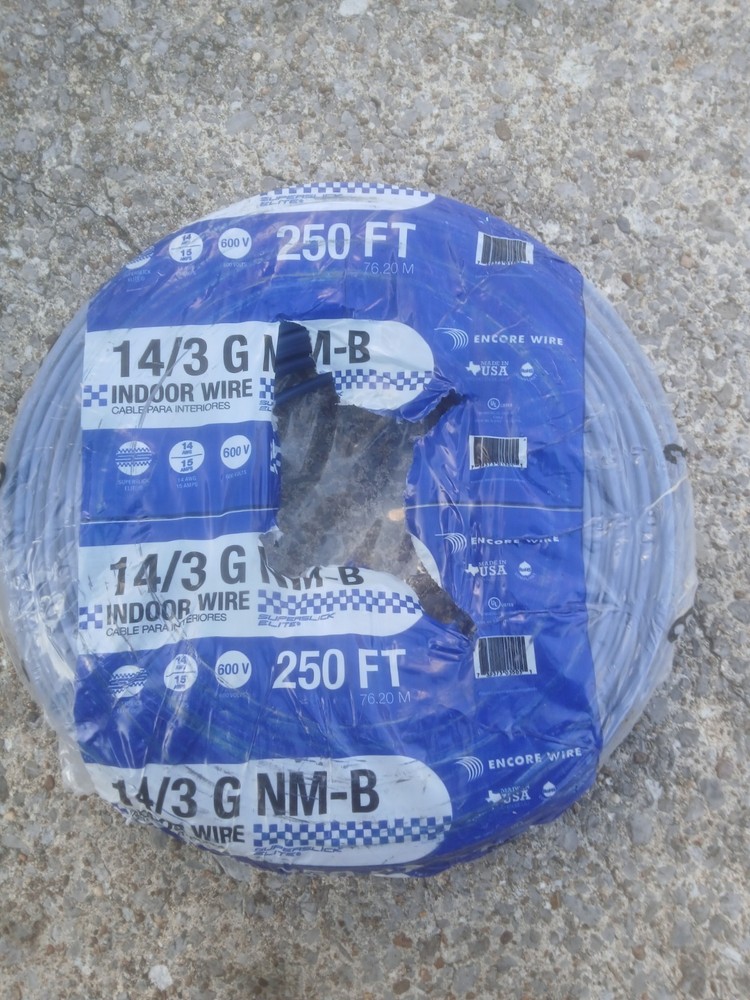 Romex 250 Ft. 14/3 Solid Blue Electrical Wire 14-3NMW/G Encore Wire