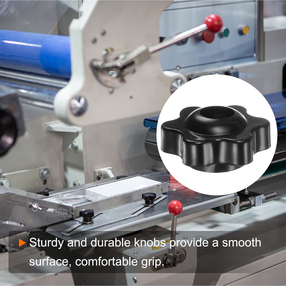 6pcs - Star Knobs 1/4-20 Thread 38mm Head Through Hole Brass Insert Knob Black