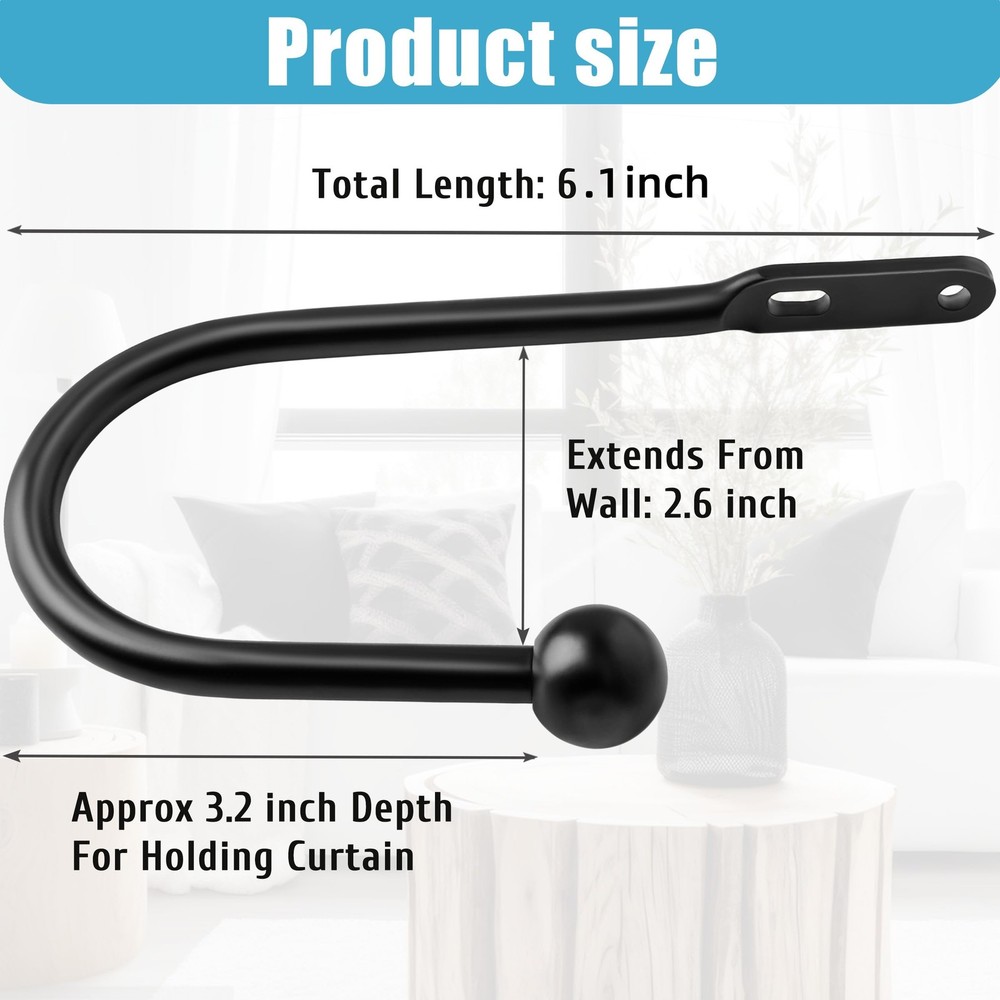Drapery Holdbacks Wall Mount 2pcs Curtain Tieback Hooks Modern Black