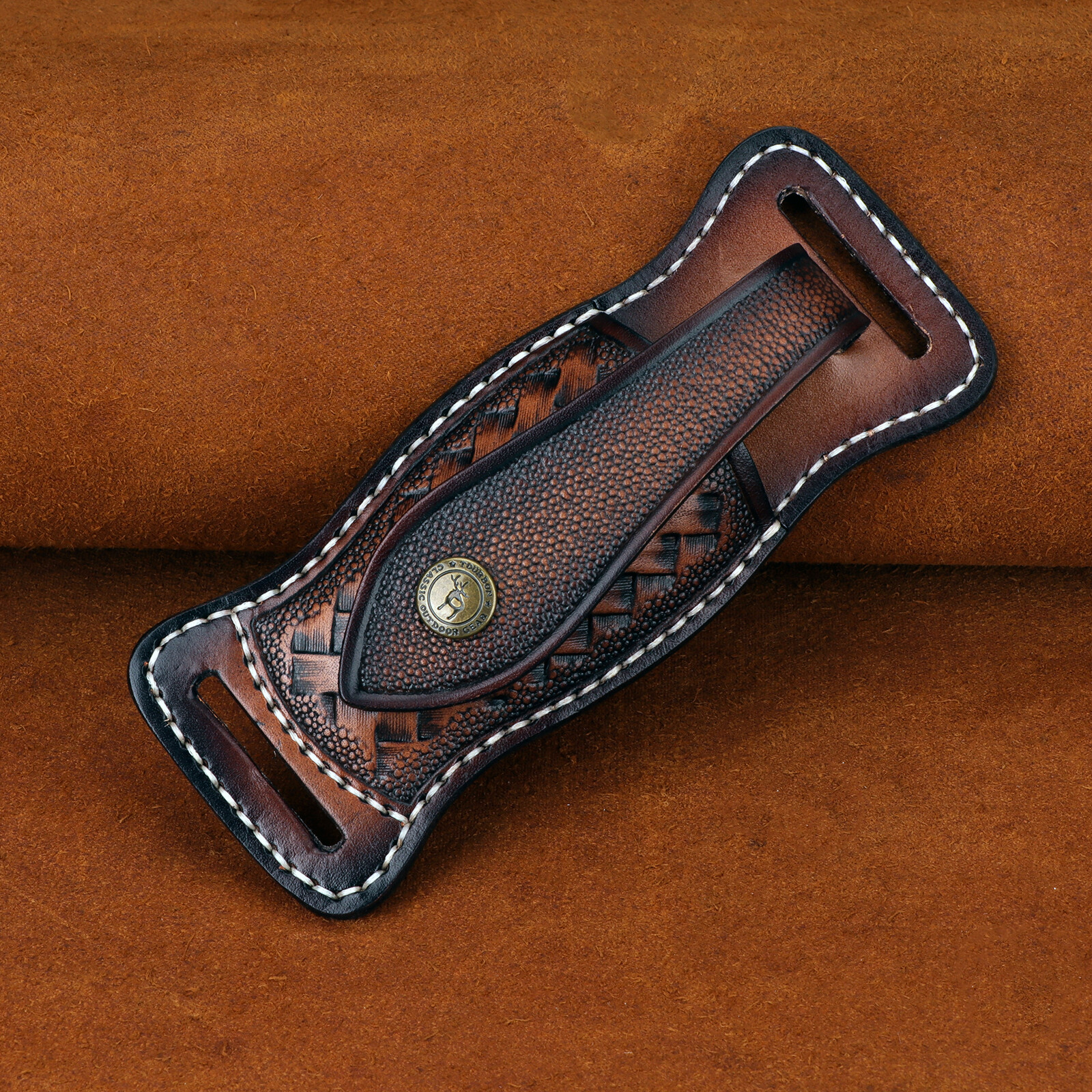 TOURBON Leather Folding Blade Knife Sheath Belt EDC Knives Cover Case Horizontal