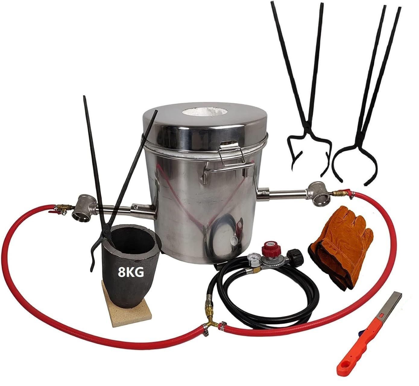 8 KG Dual  Burner Gas Metal Melting Furnace Tongs Set for Lifting and Pouring