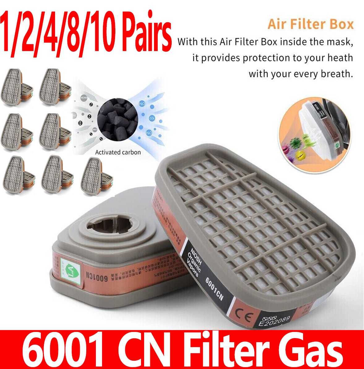 6001CN Organic Vapor Respirator Filter Cartridge For 6300 6800 7502 Respirator