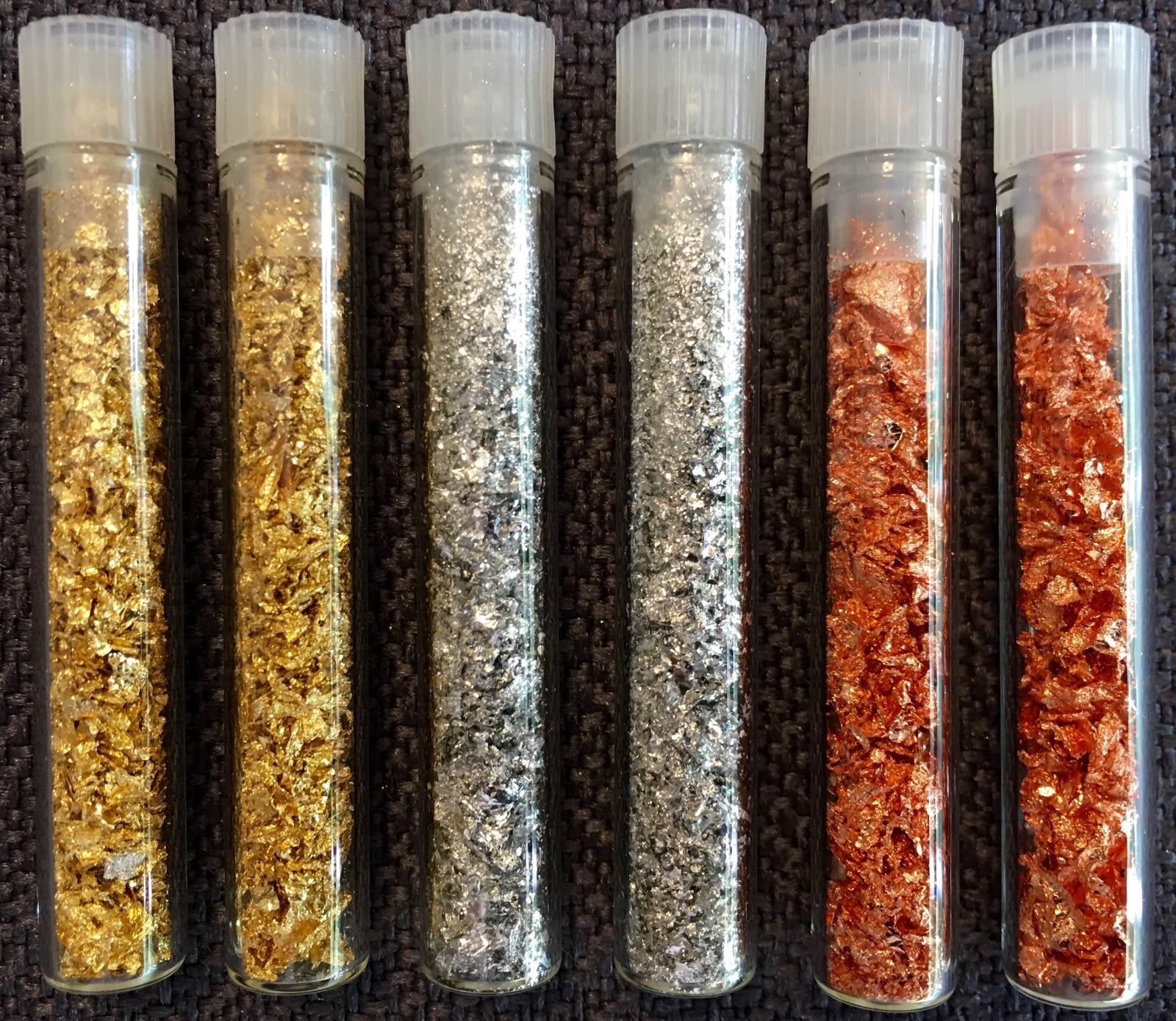 2 Gold + 2 Silver + 2 Copper Flake Vials... Lowest Price online !!