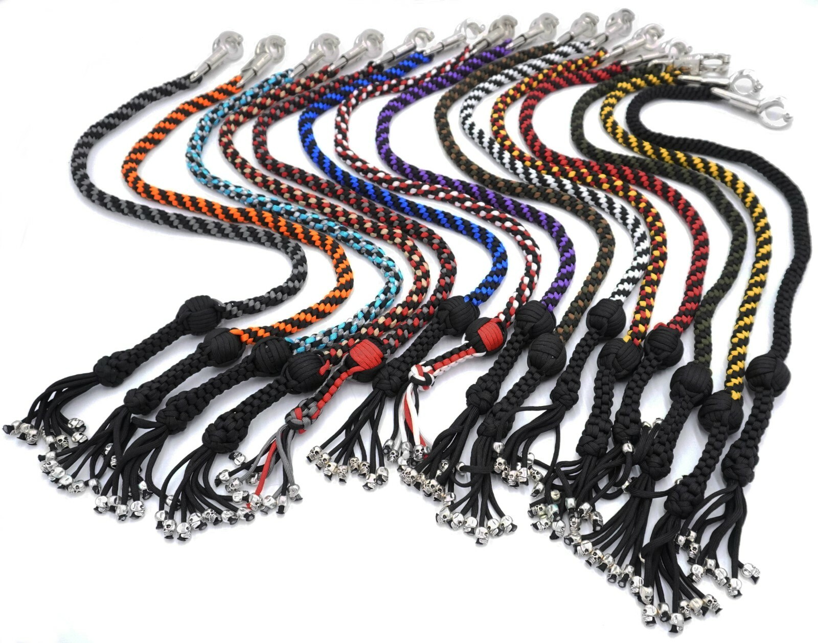 Motorcycle Get Back Whip With 1" Ball and Skull Tassels 36" Paracord Motor Whip