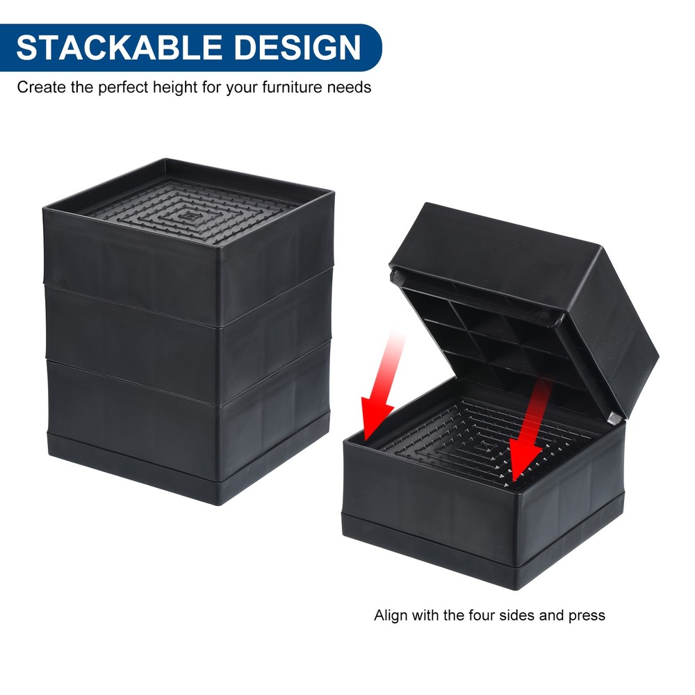 4Pcs Bed Risers 2" Furniture Risers Adjustable Couch Riser for Desk Black