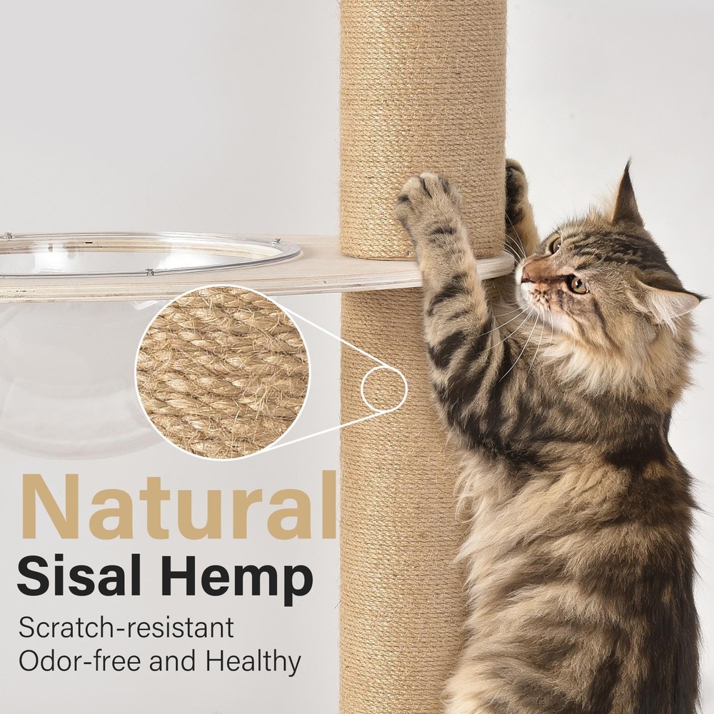 Adjustable 102-104" Ceiling Cat Tree Large Cats Condo w/ Scratching Post&Hammock