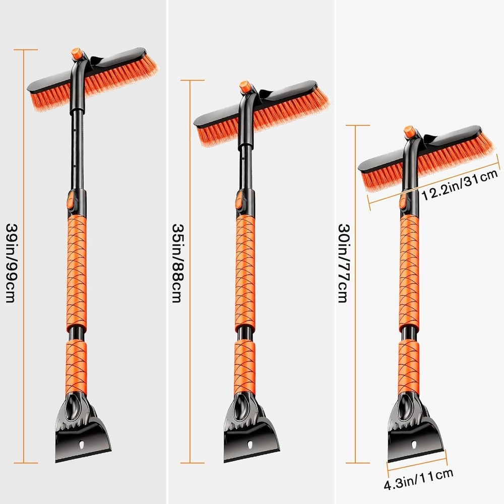 All-in-One 39” Extendable Ice Scraper with Brush & Integrated Chipper, Durable