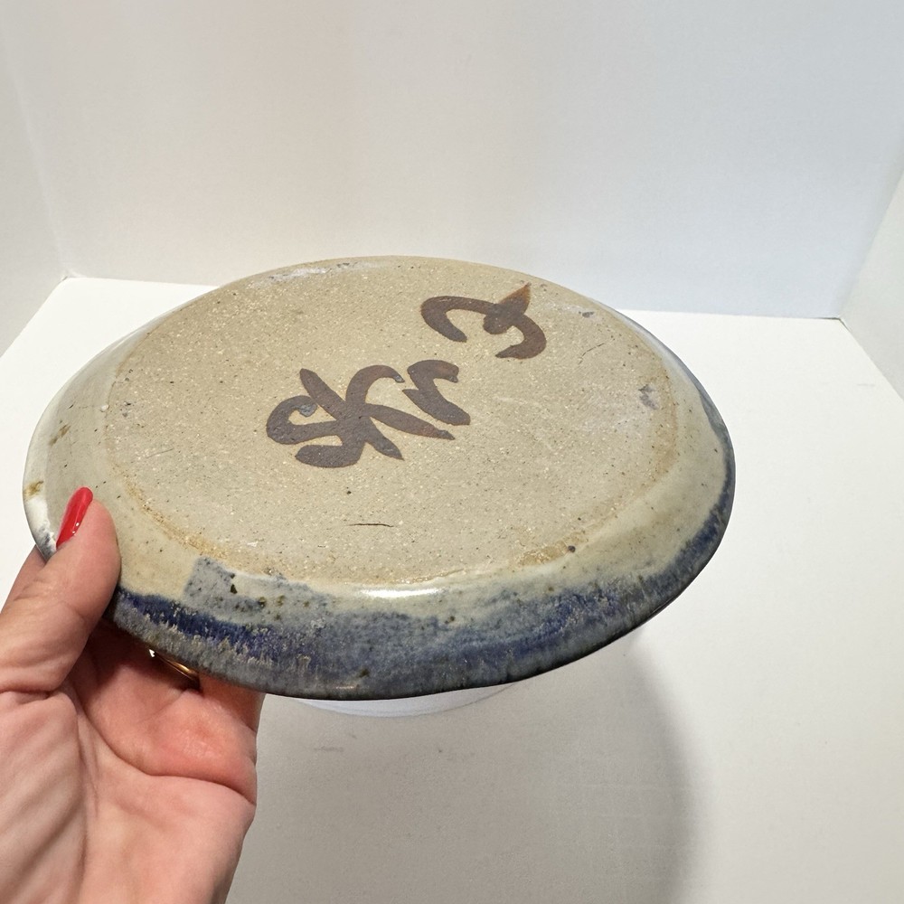Signed Hand Crafted Studio Pottery Plate Embossed Cross Design Stoneware