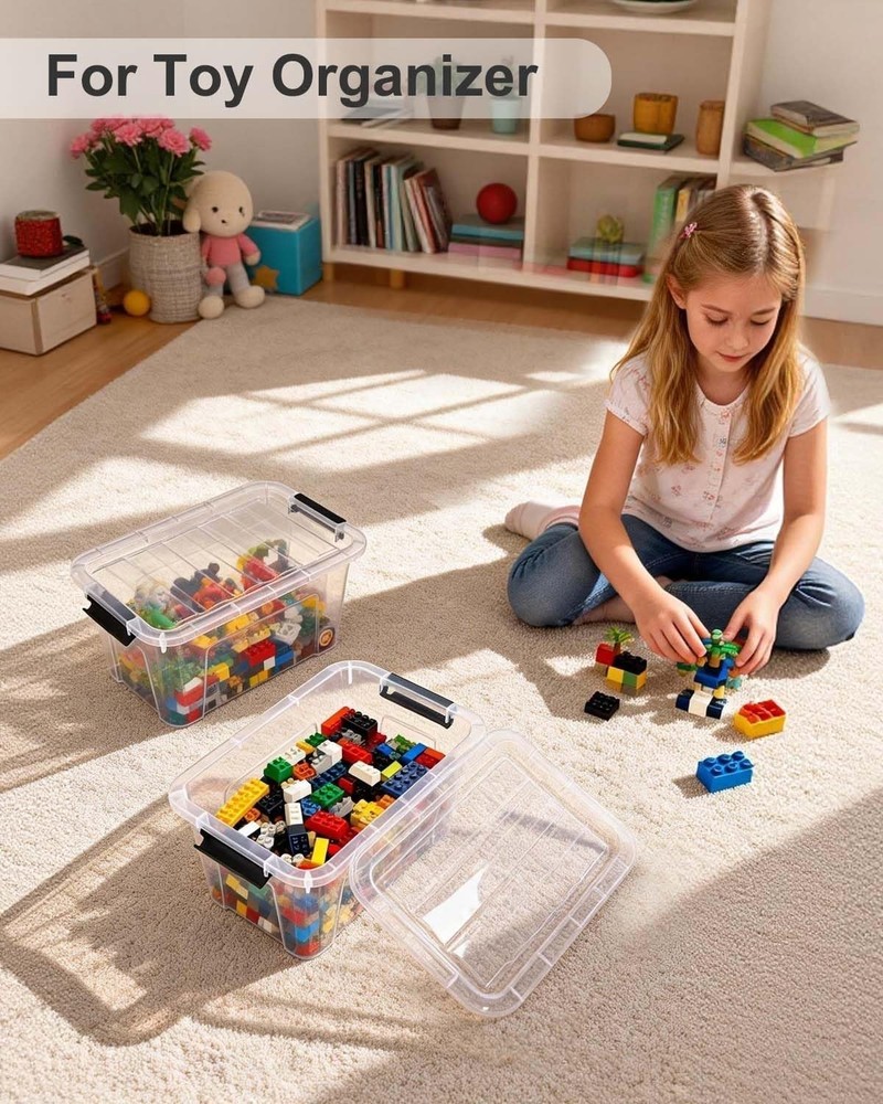Stackable Plastic Storage Bins with Lids - 6 Pack
