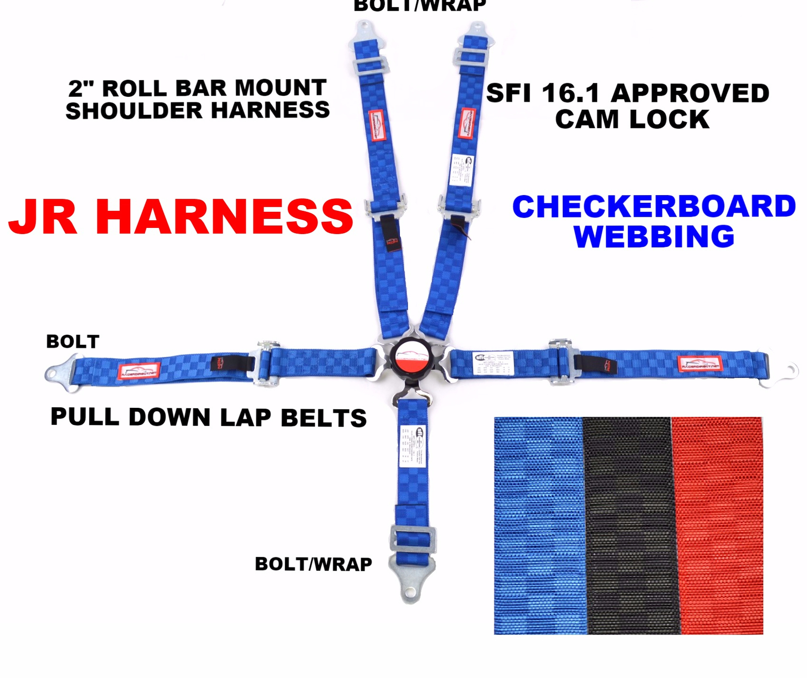 QUARTER MIDGET RACING HARNESS 5 POINT 2" SFI 16.1 CAM LOCK BLUE CHECKERBOARD