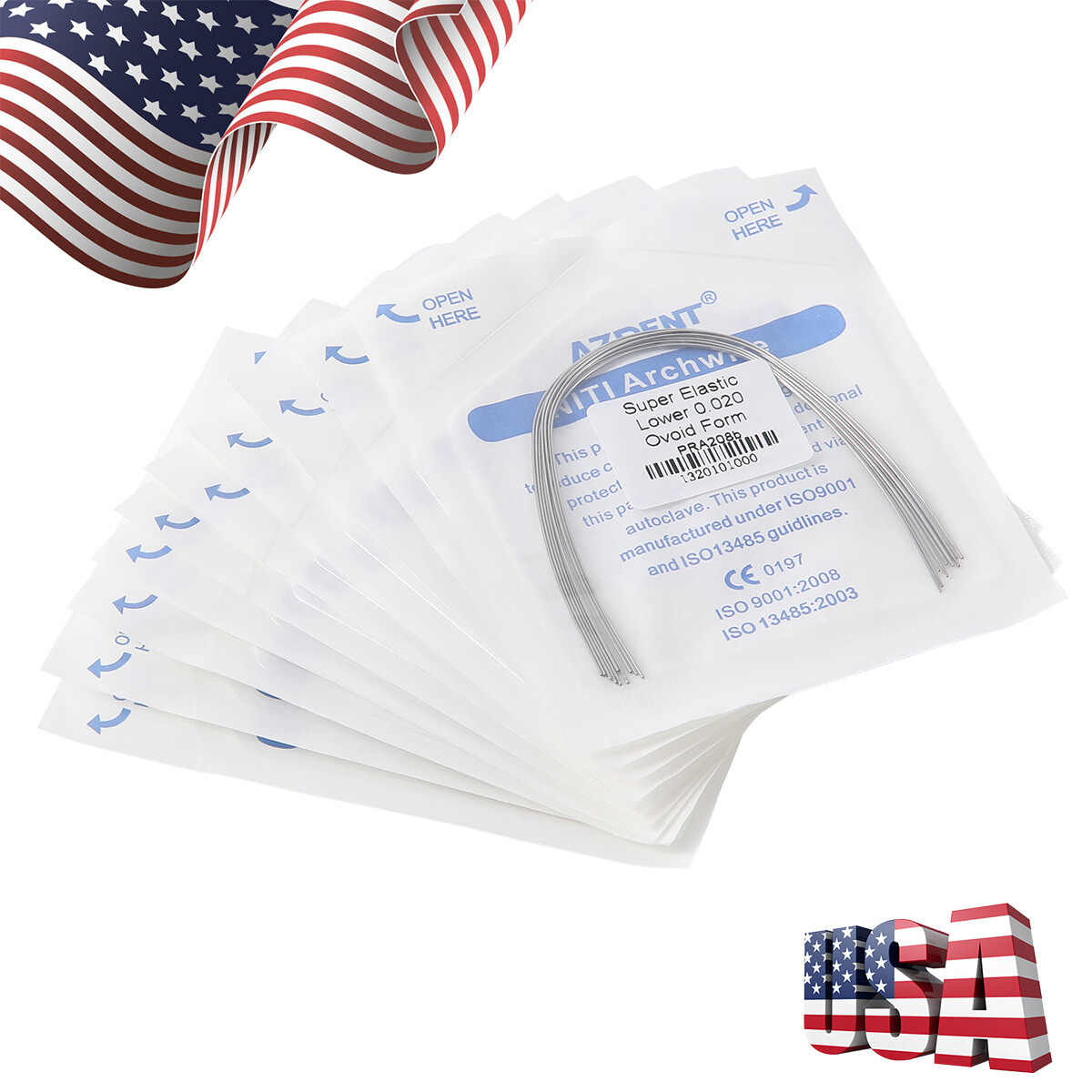 AZDENT Dental Orthodontic Brackets Mini Roth/MBT 022 Hooks 345/10Size Arch Wires