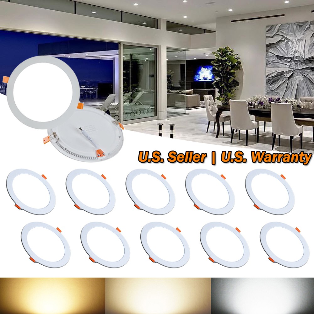 10Pack 9W 5-Inch Round Warm White Canless LED Recessed Ceiling Panel Wafer Light
