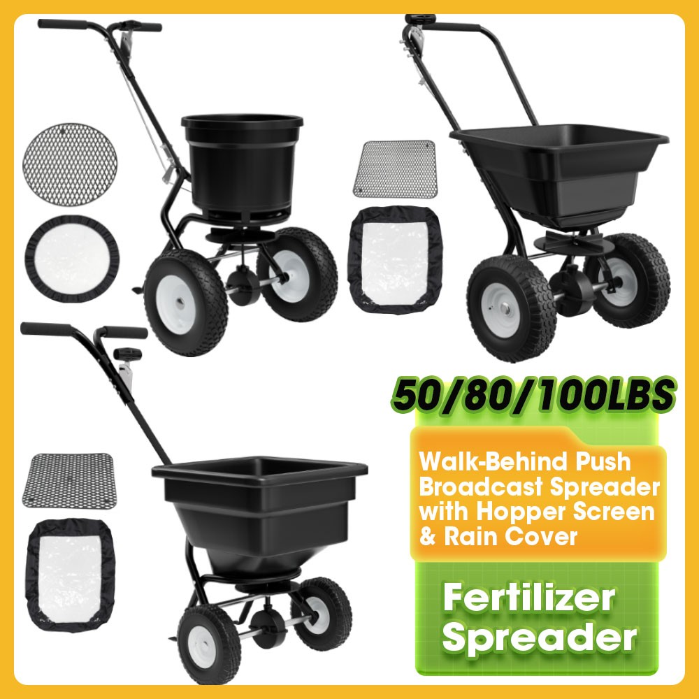 Fertilizer Spreader Walk-Behind Push Broadcast Spreader w/30-Level Flow Control