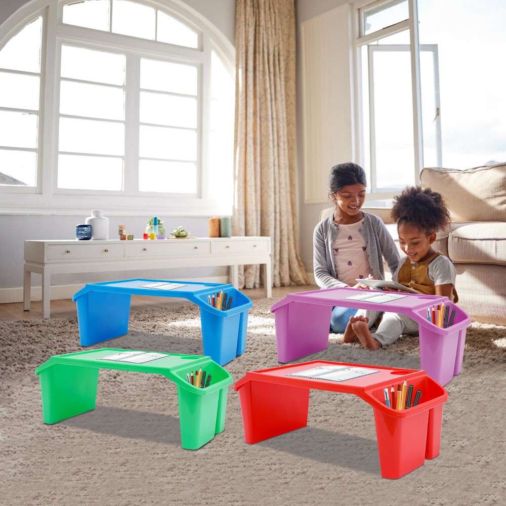 Kids Lap Desk, Portable Activity Tray with Side Storage, Stackable Plastic Desk