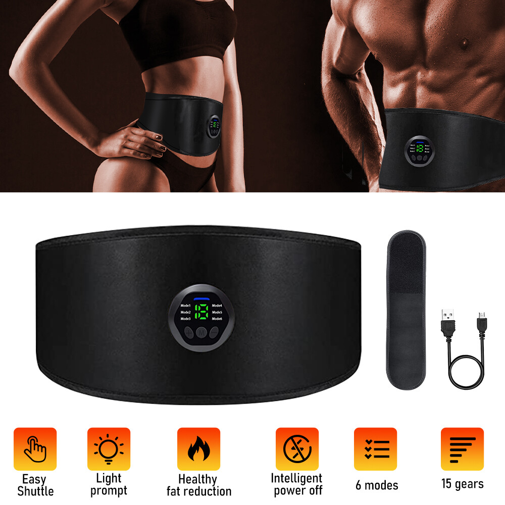 Rechargeable EMS Abdominal Muscle Toning Belt Trainer ABS Stimulator Toner Belt
