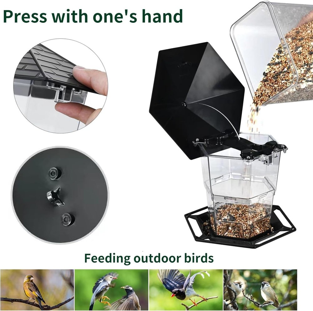 Squirrel Proof Hanging Bird Feeder with 360° Perch & Easy-Refill Top - Black