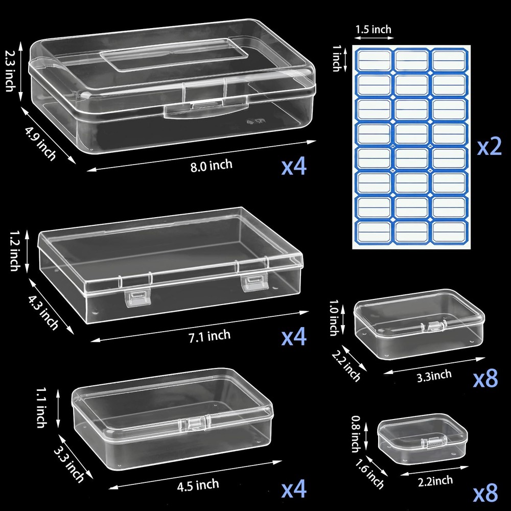 Jutieuo 28 Pack Mixed Sizes Rectangular Mini Plastic 5 Size 28 Pcs, Clear