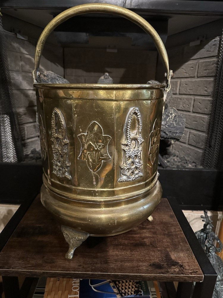 Antique Brass & Copper Moroccan Footed cauldron With Handle
