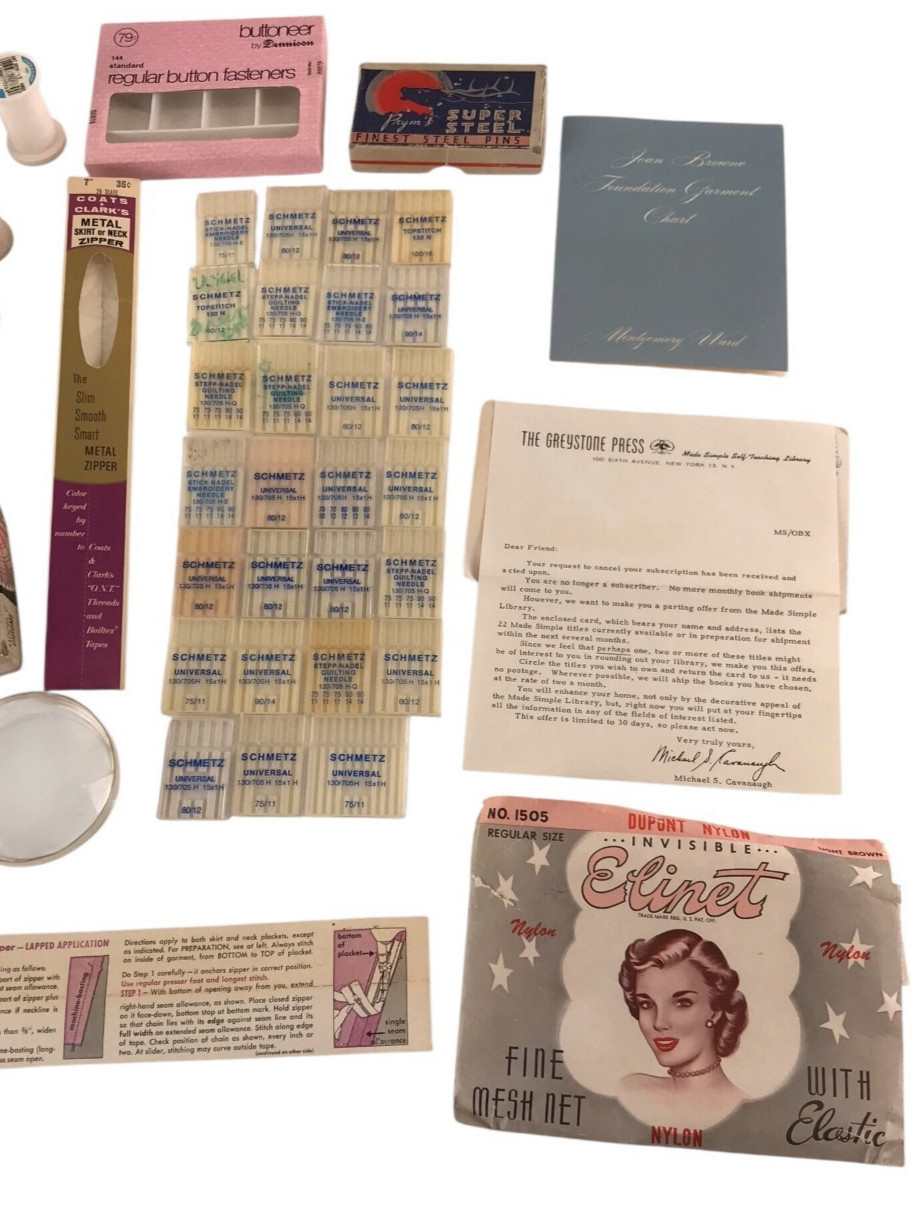 Sewing Packaging Lot Vintage 30 Wooden Thread Spools + Boxes Hosiery Needles