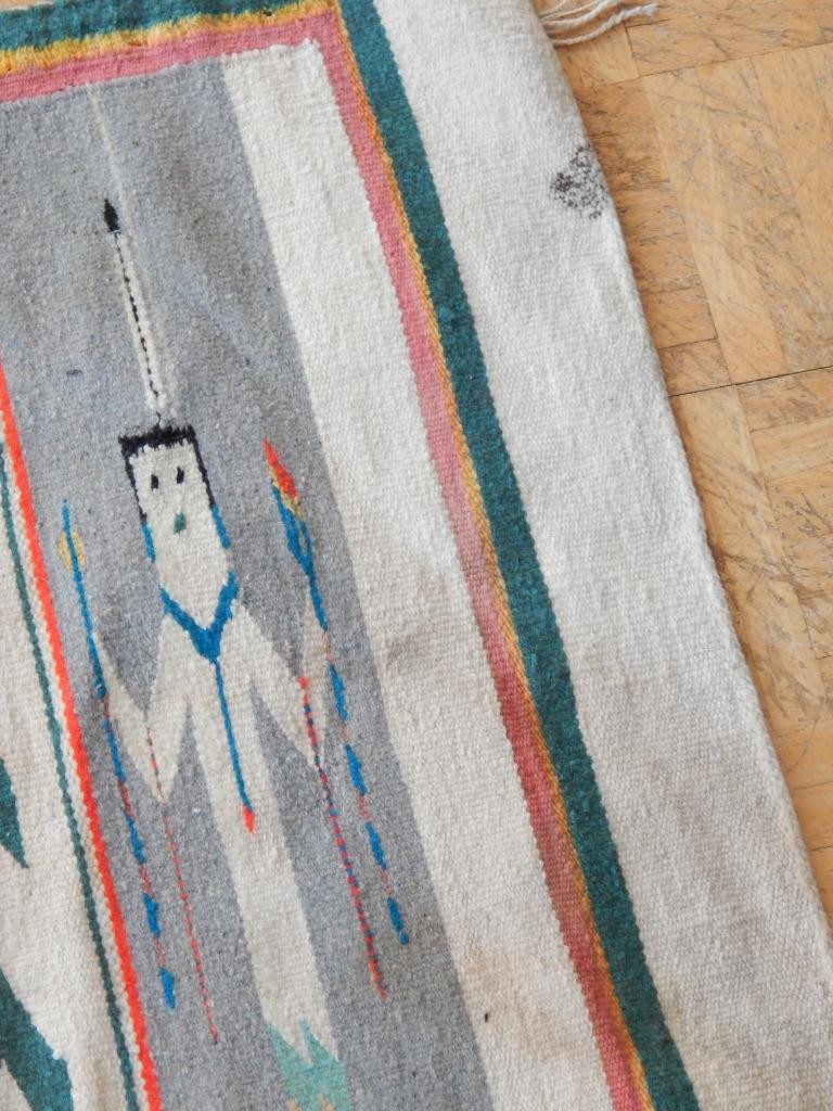 30.5 X 57" VINTAGE NAVAJO INDIAN SHIPROCK CORN YEI PICTORIAL RUG / WEAVING