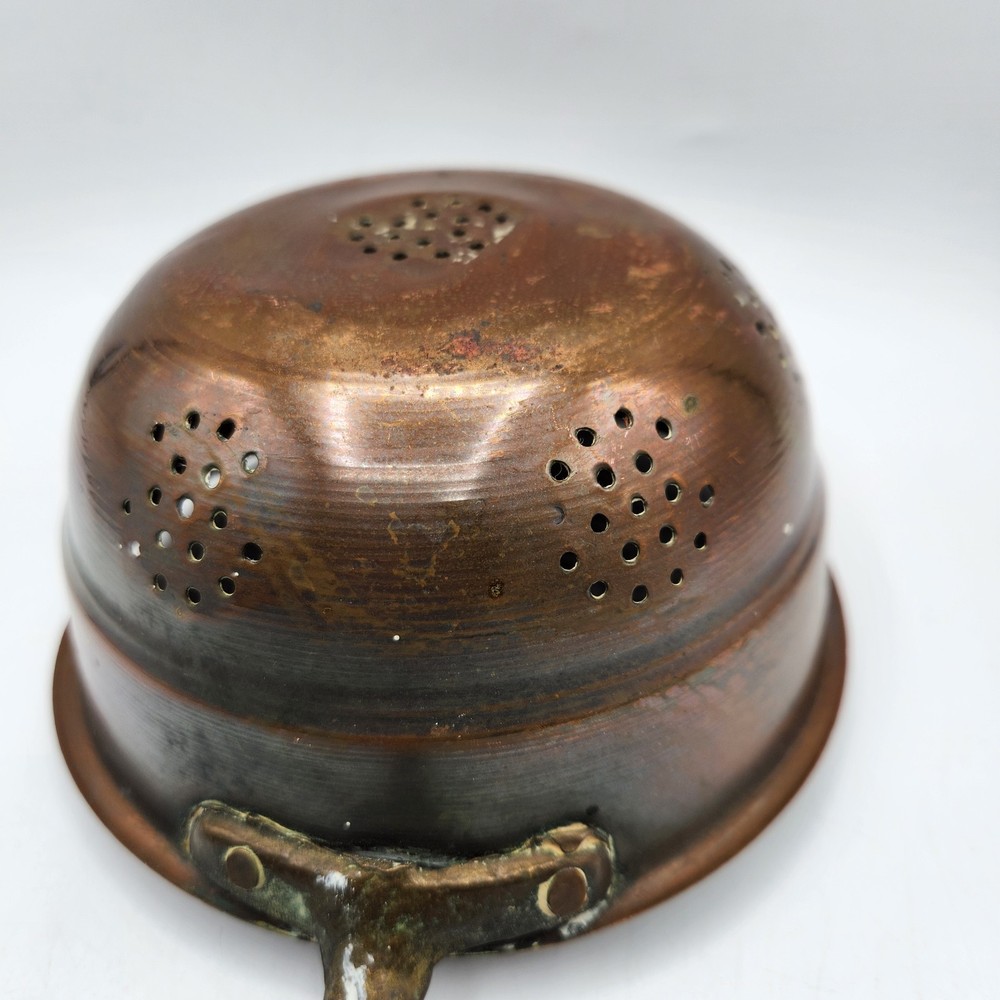 Small Vintage Copper Colander with Brass Handle