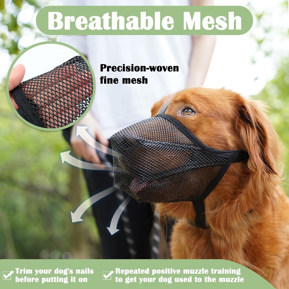Mayerzon Dog Muzzle, Soft Mesh Muzzle for M [Snout Cir: 9¾"-10¾"], Black