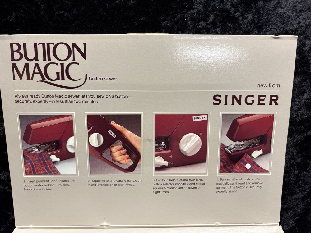 Vintage Model B100A Singer Button Magic Hand Held Button Sewer Original Box
