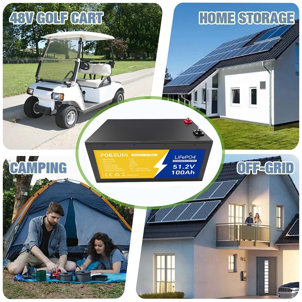 48V 100Ah LiFePO4 Lithium Battery BMS Deep Cycles for RV Solar Boat Golf Cart
