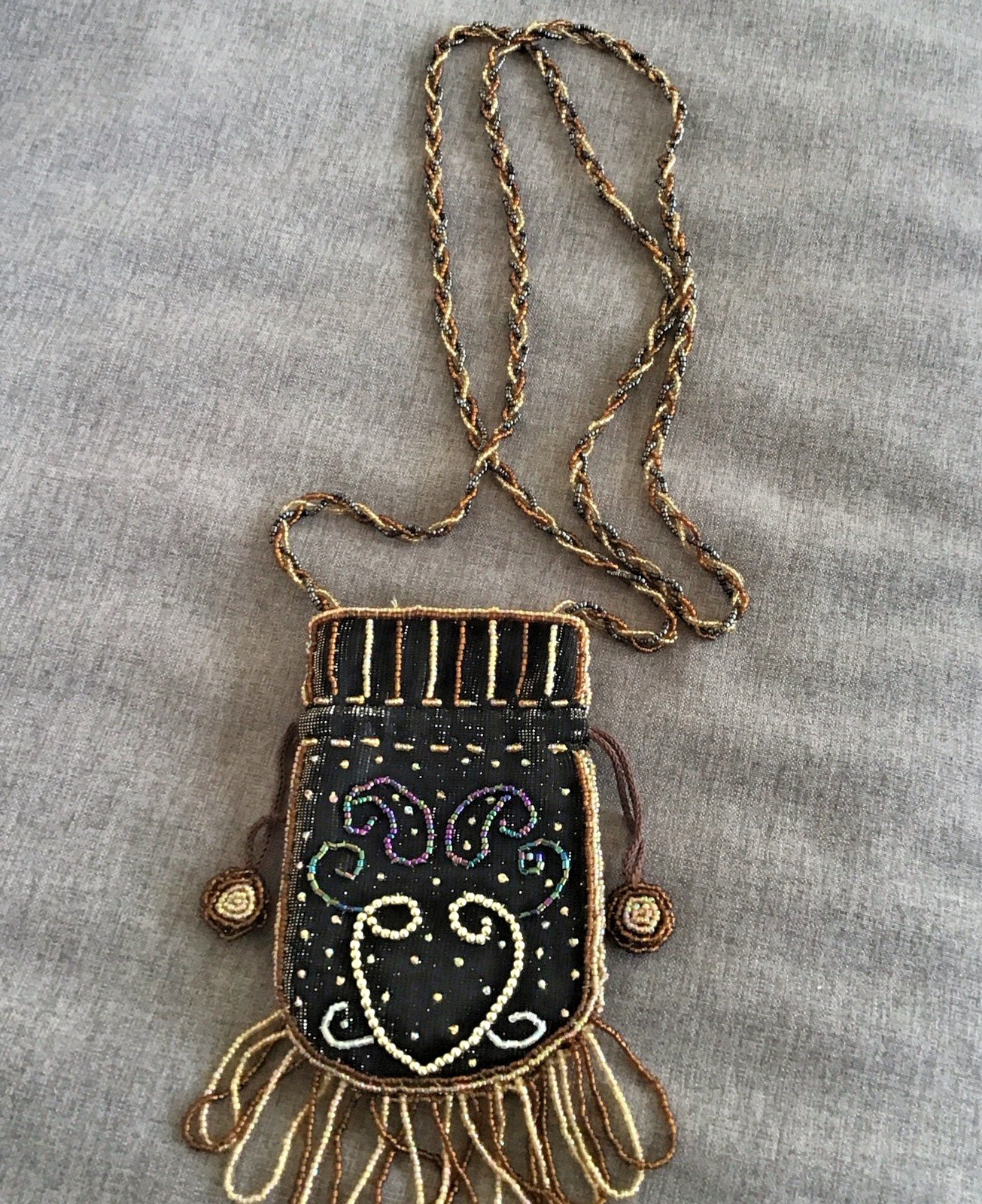 Flapper Boho Beaded Purse, VTG (1980-90s) Brown Small Pocket Purse - Never Used