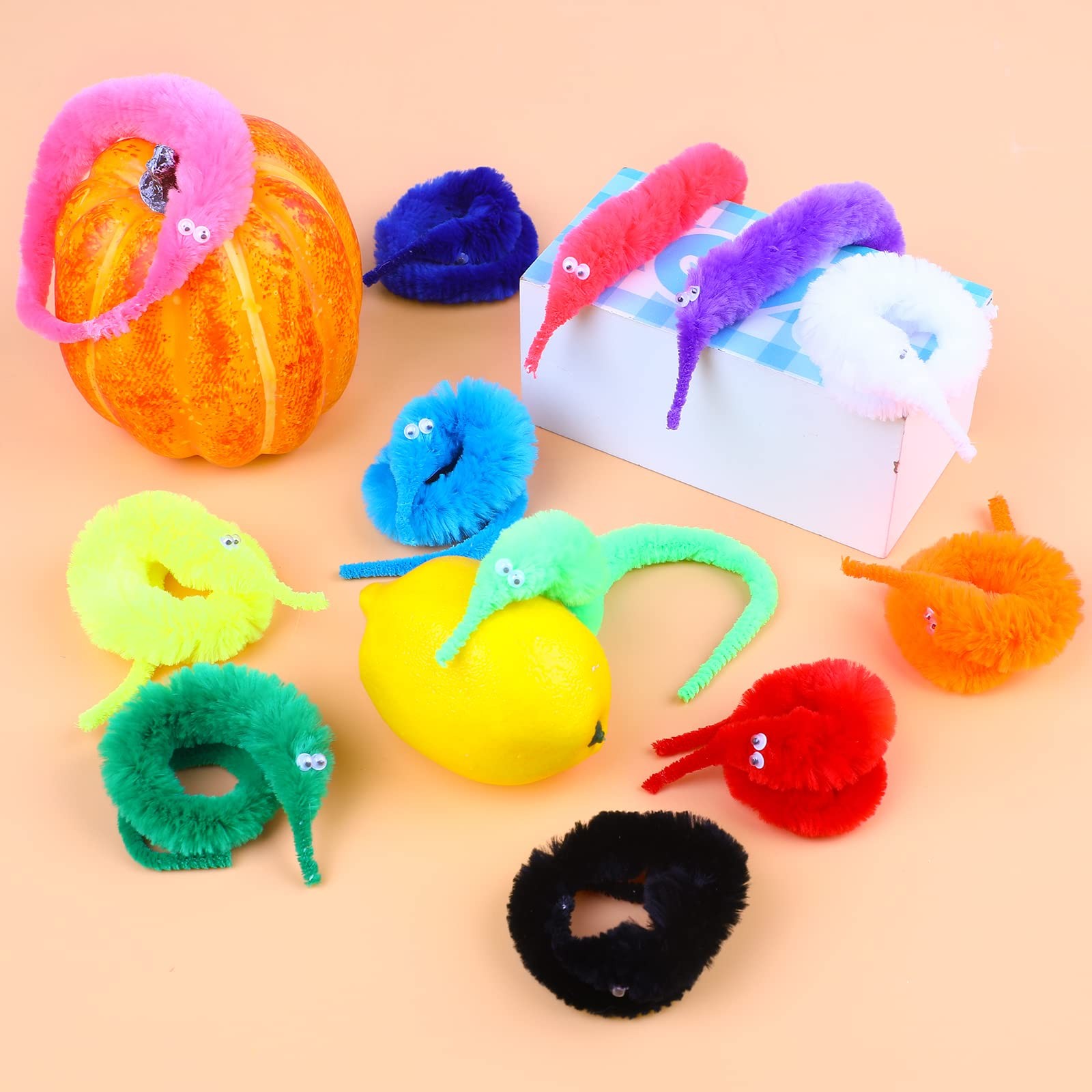 48 Pcs Magic Twisty Worm Wiggly Twisty Fuzzy Worms on a String Magic Worm Toy...