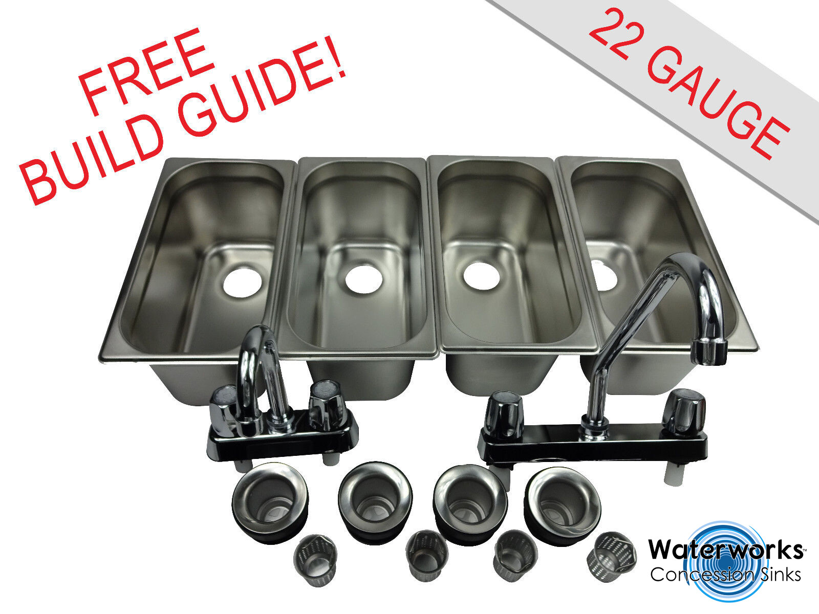 4 Compartment Concession Sink Portable Food Truck Trailer Hand Washing w/Faucets