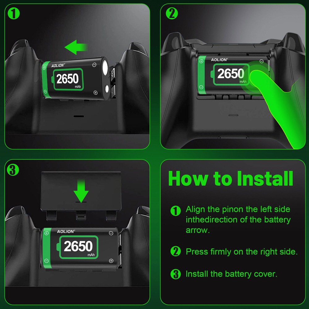 For Xbox One S X Controller 2x Rechargeable Battery Pack Charger Charging Cable