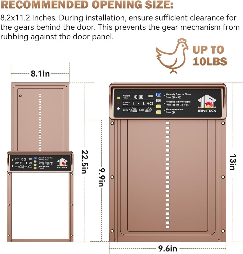 Automatic Chicken Coop Door Solar Powered, LCD Display Chicken Door with Timer &