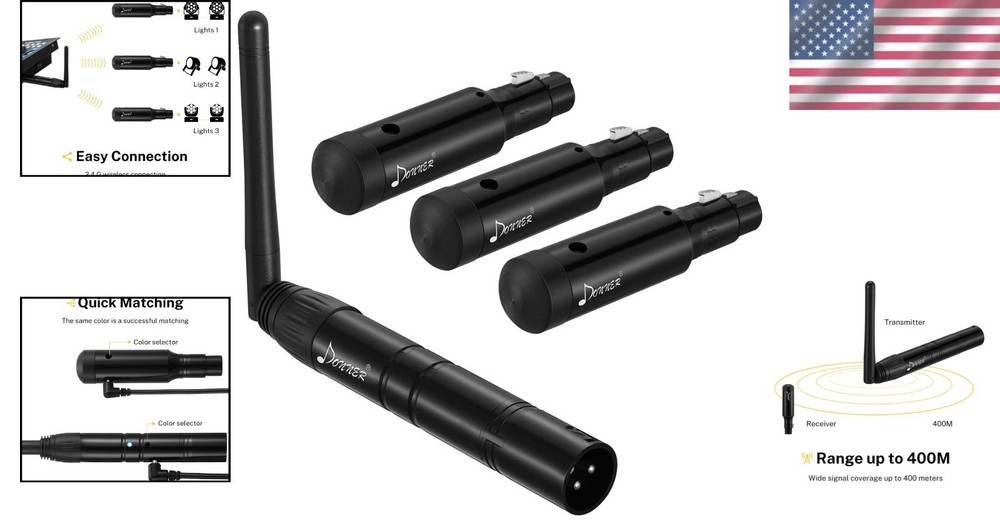 Donner Rechargeable DMX Wireless Controller: 1 Transmitter & 3 Receivers Bundle