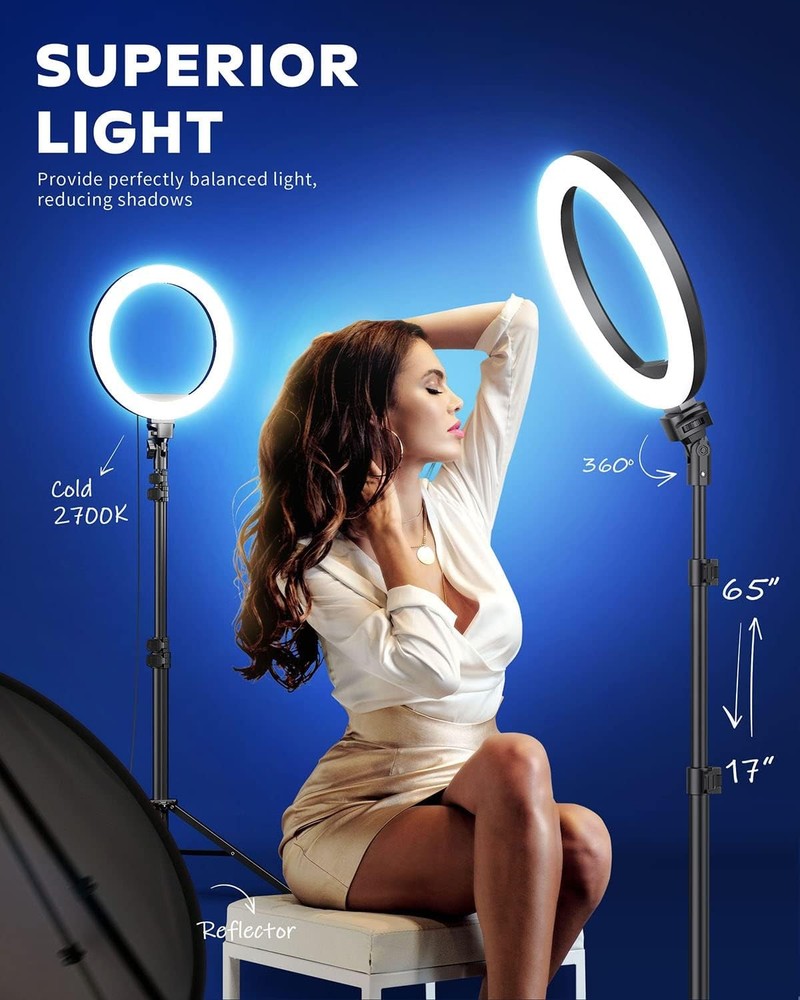 10.2" Selfie Ring Light with 65" Adjustable Tripod Stand & Phone Holder