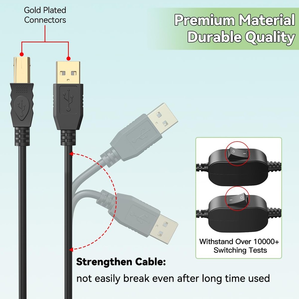 Printer Cable Splitter for Two Computers USB Individual Cable, Black