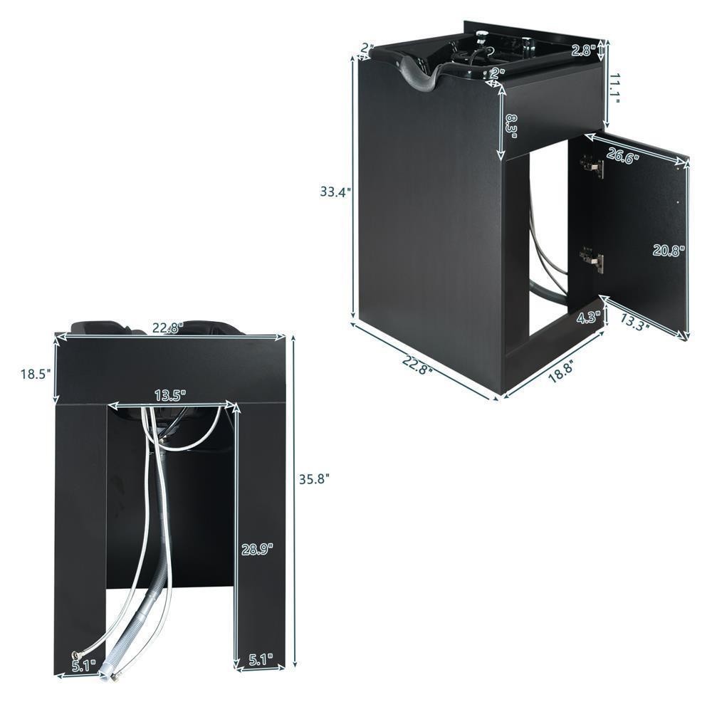 Backwash Sink Station with Plastic Shampoo Bowl for Salon Shampoo Beauty Black