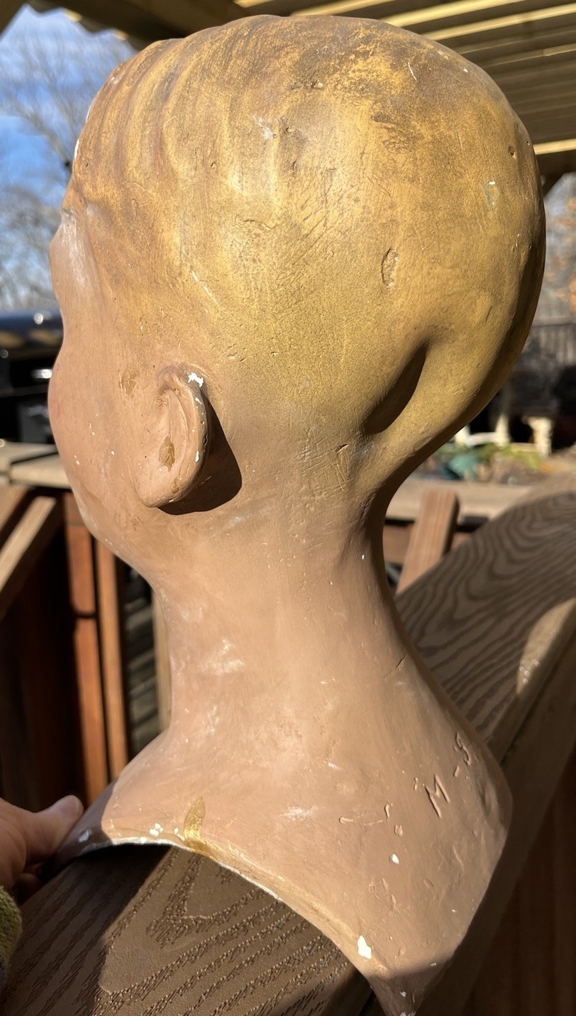 Antique, 1900’s Plaster Child Mannequin Bust, German, Brown Eyes, Blond Hair