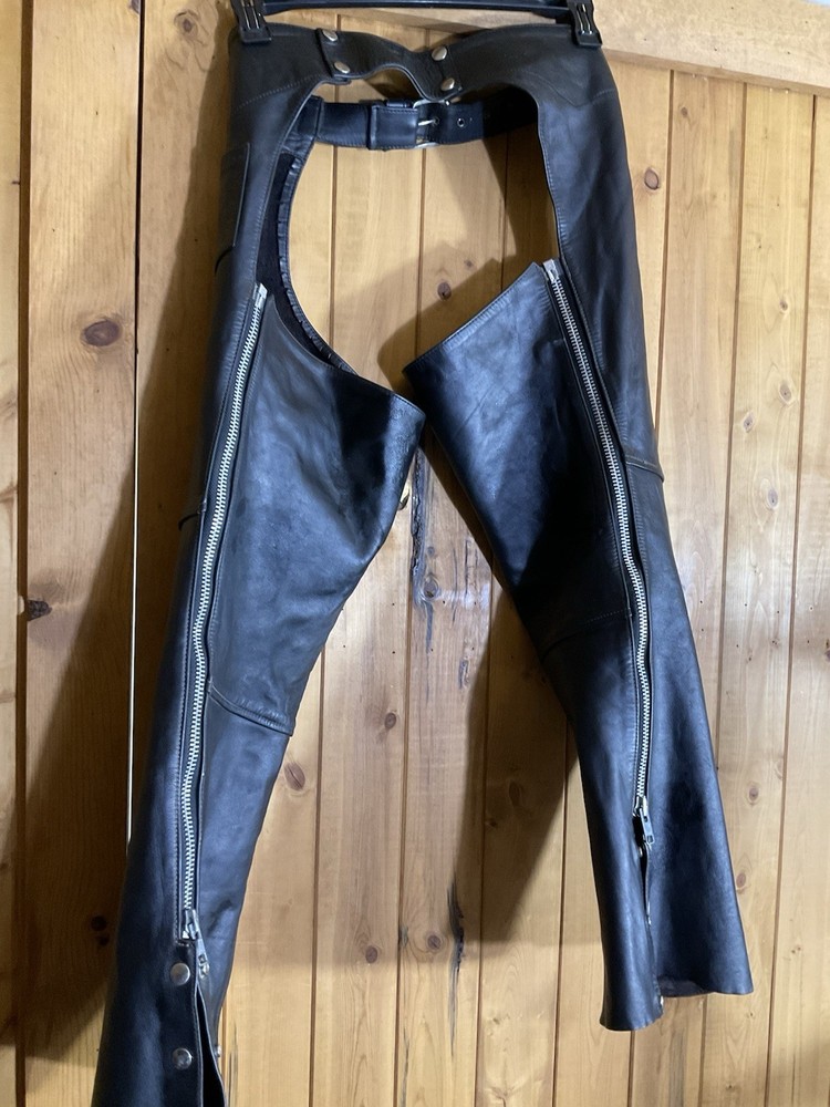 Leather Black Motorcycle Chaps Size Small BB Leather Products