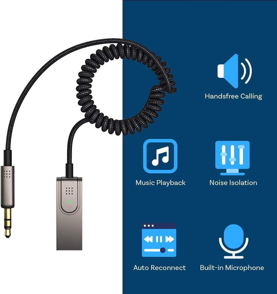 USA Aux to Bluetooth 5.1 Adapter 3.5mm Bluetooth Receiver Microphone for Car Lot